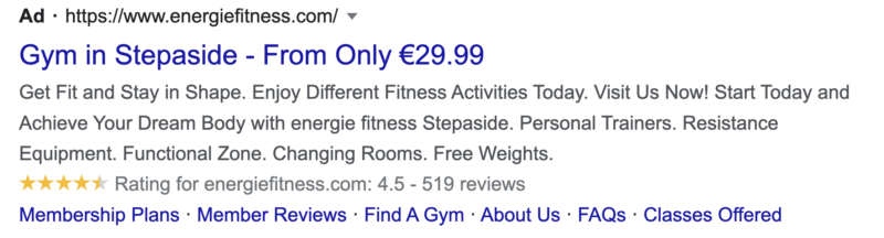 energie fitness google ads